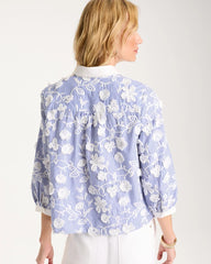 Chico's | Cotton 3D Embroidered Striped Shirt/ Alabaster
