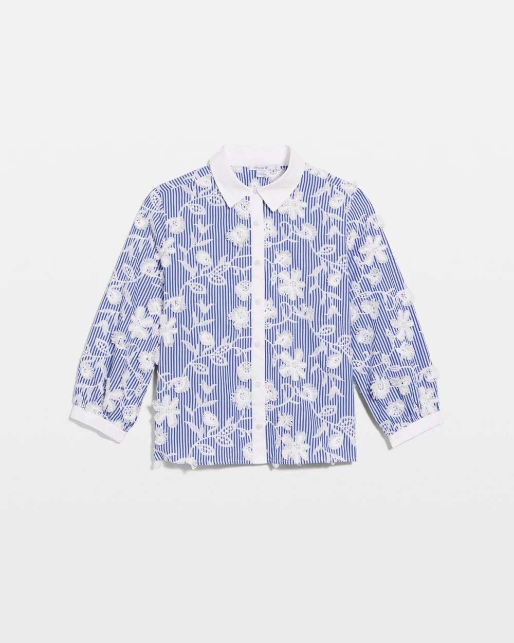 Chico's | Cotton 3D Embroidered Striped Shirt/ Alabaster