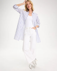 Chico's | Linen Metallic Striped Duster Shirt/ Alabaster