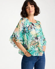 Chico's | Printed Georgette Swing Blouse/ Topanga Green