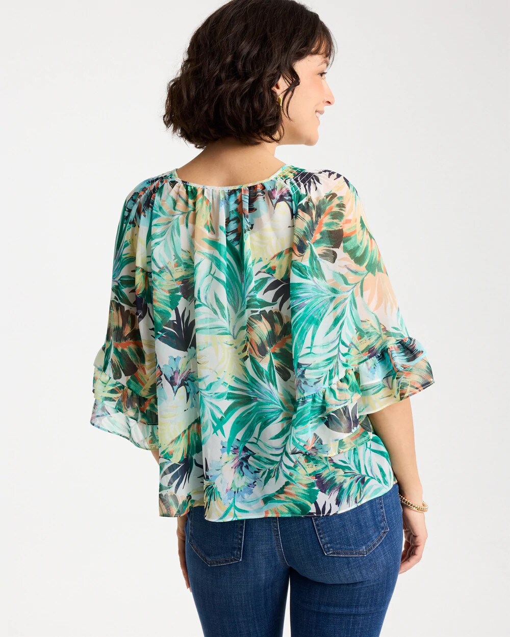 Chico's | Printed Georgette Swing Blouse/ Topanga Green