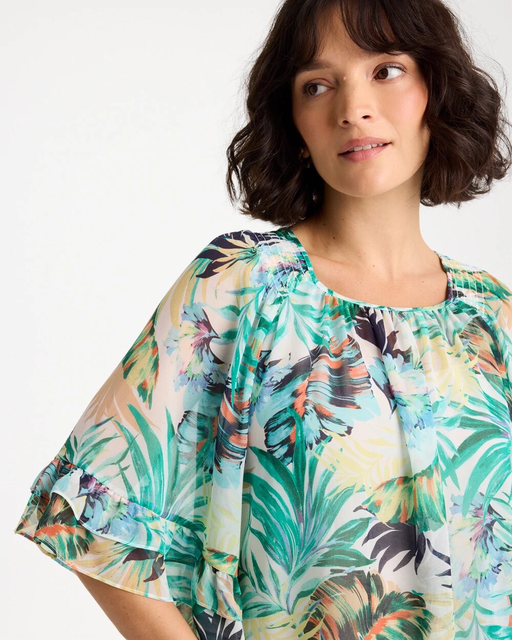 Chico's | Printed Georgette Swing Blouse/ Topanga Green