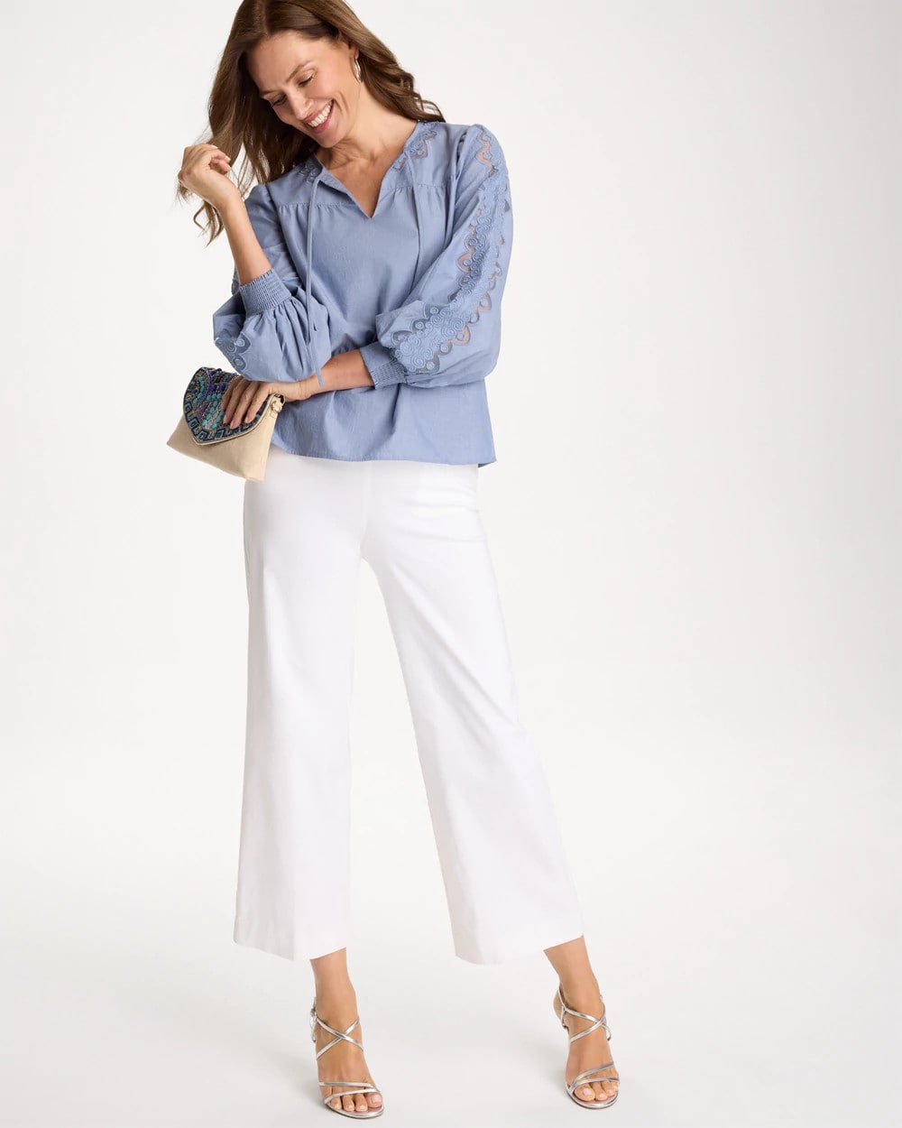 Chico's | Chambray Lace Tie-Front Blouse/ Washed Indigo