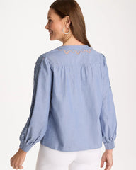 Chico's | Chambray Lace Tie-Front Blouse/ Washed Indigo