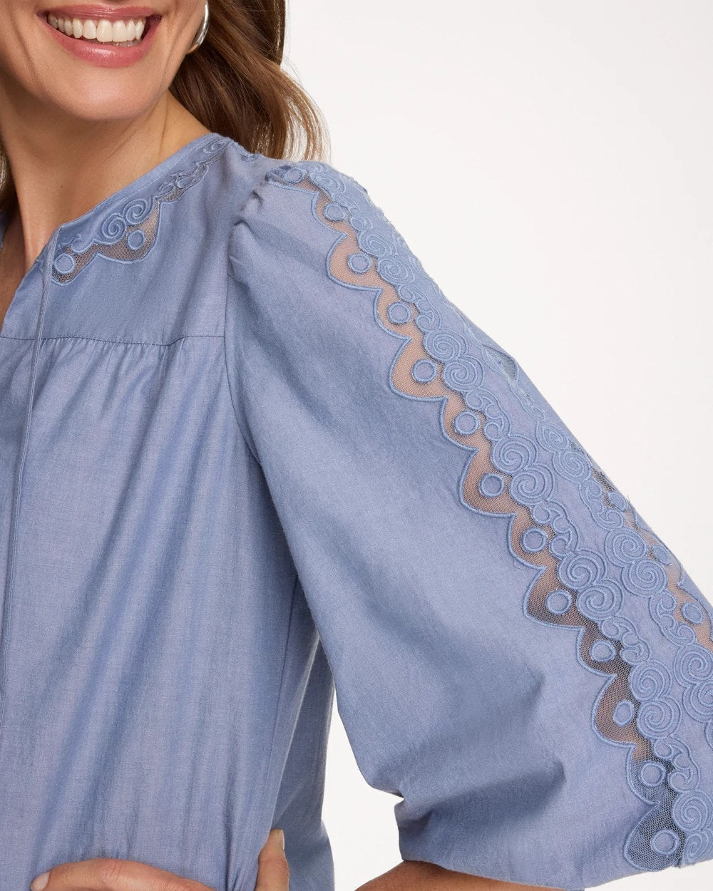 Chico's | Chambray Lace Tie-Front Blouse/ Washed Indigo
