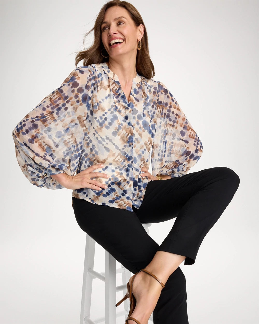 Chico's | Georgette Printed Blouse/ Passport Blue