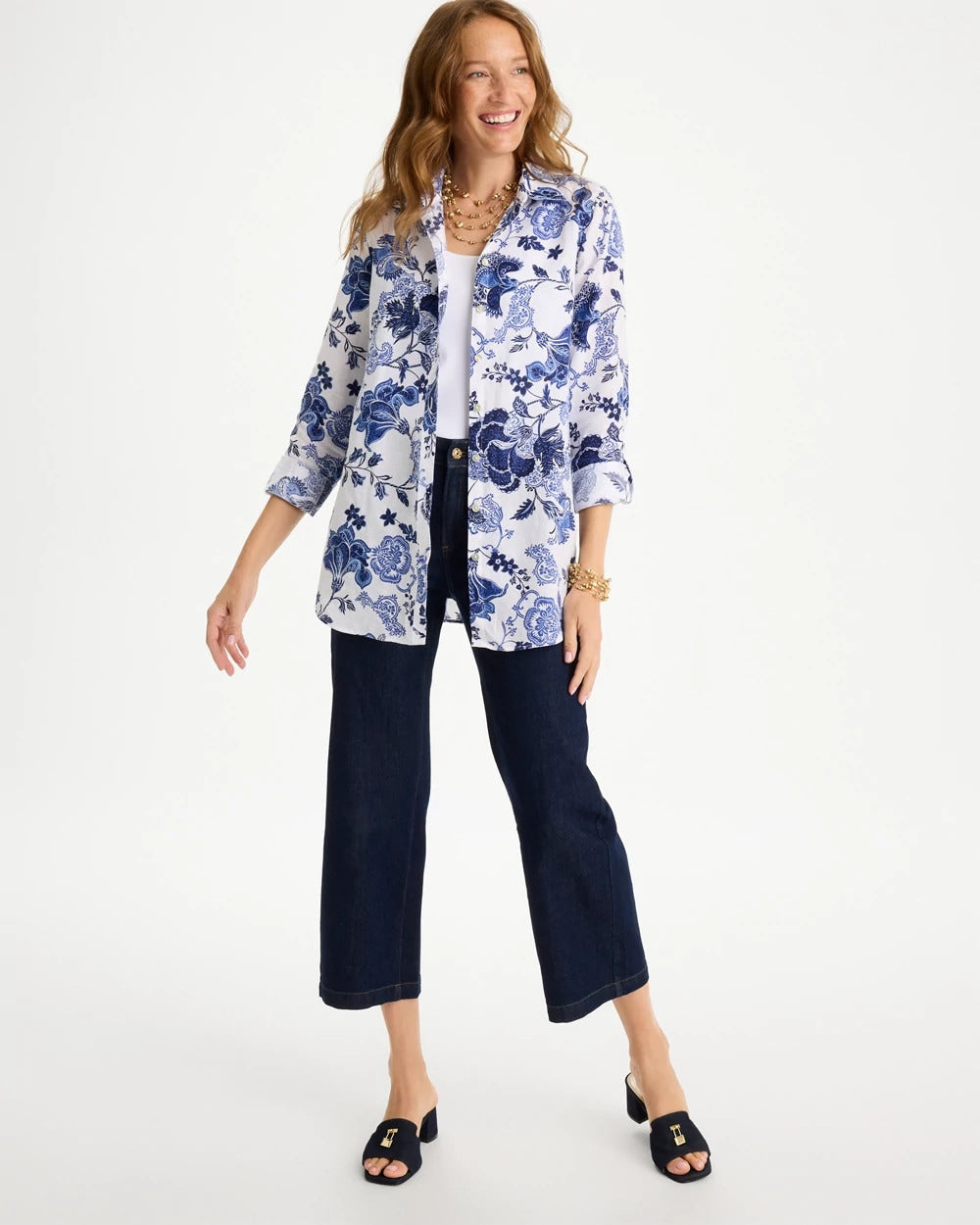 Chico's | No Iron™ Linen Bloom Shirt/ Amparo Blue