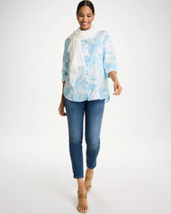 Chico's | Tie-Dye No Iron Linen Shirt/ Blue Haven