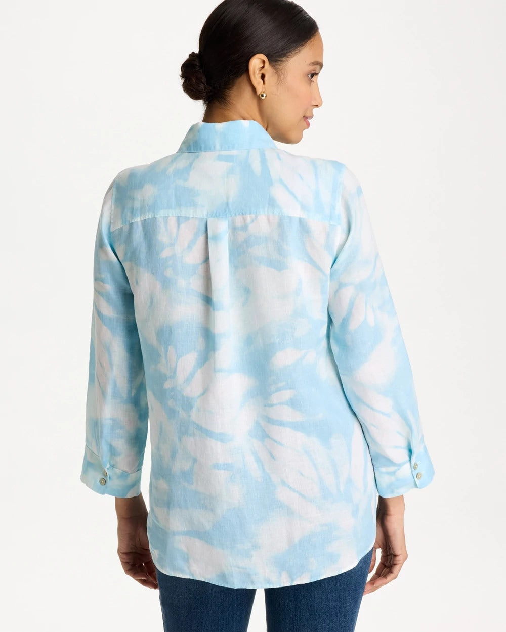 Chico's | Tie-Dye No Iron Linen Shirt/ Blue Haven