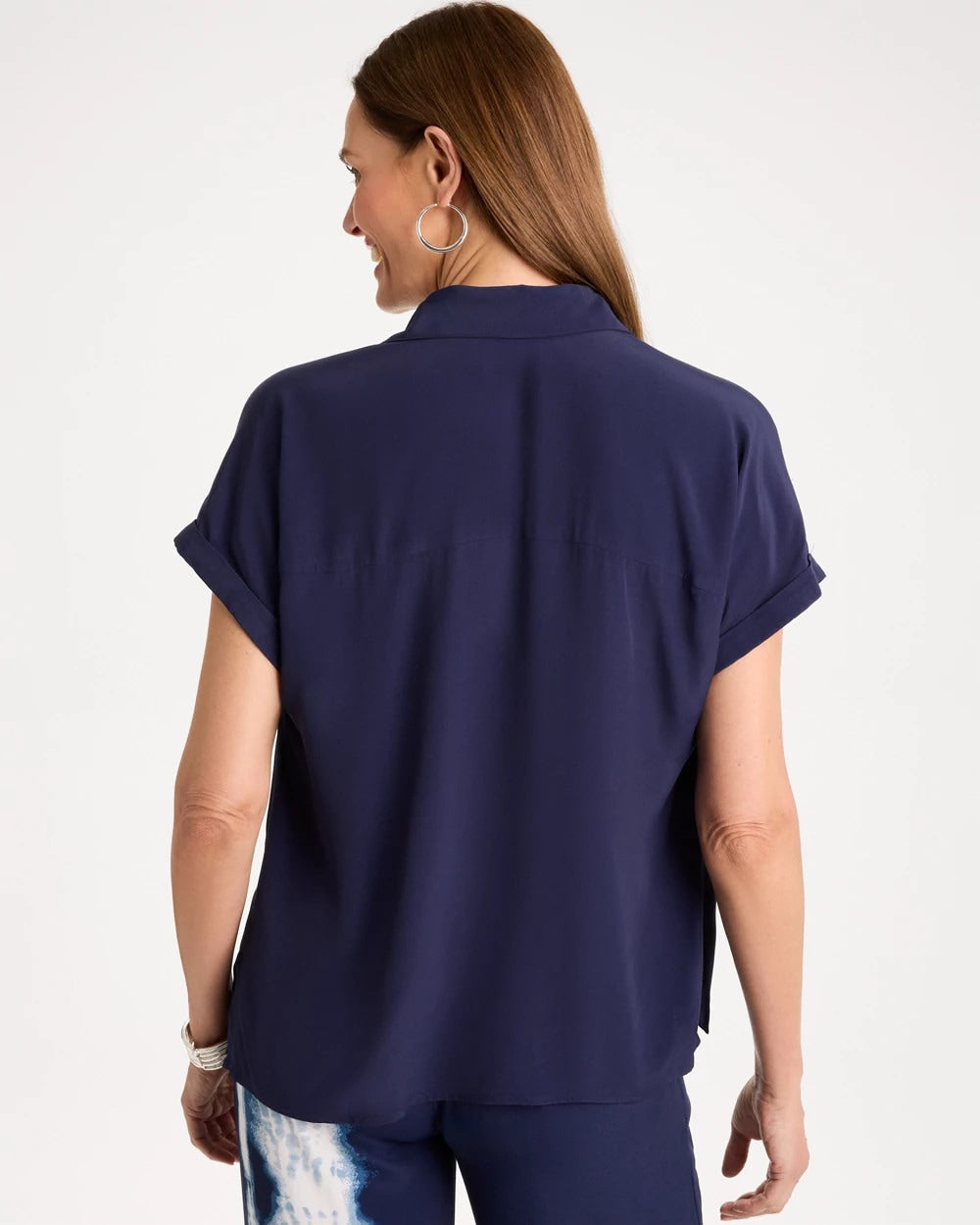 Chico's | Faux Silk Henley Colorblock Top/ Passport Blue