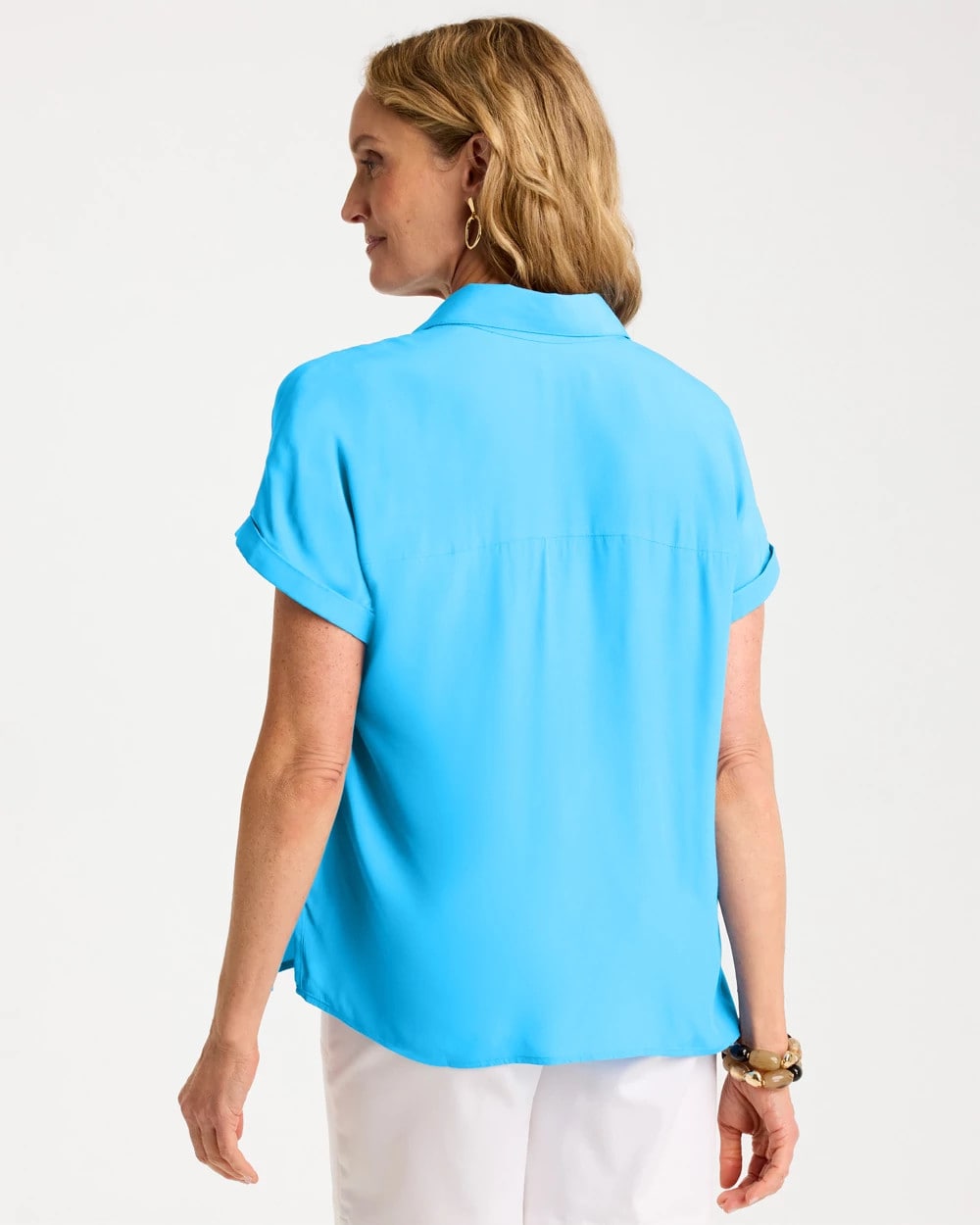 Chico's | Faux Silk Henley Top/ Blue Tide