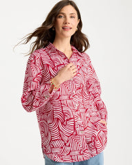 Chico's | No Iron™ Linen Geo Print Shirt/ Cherry Lush