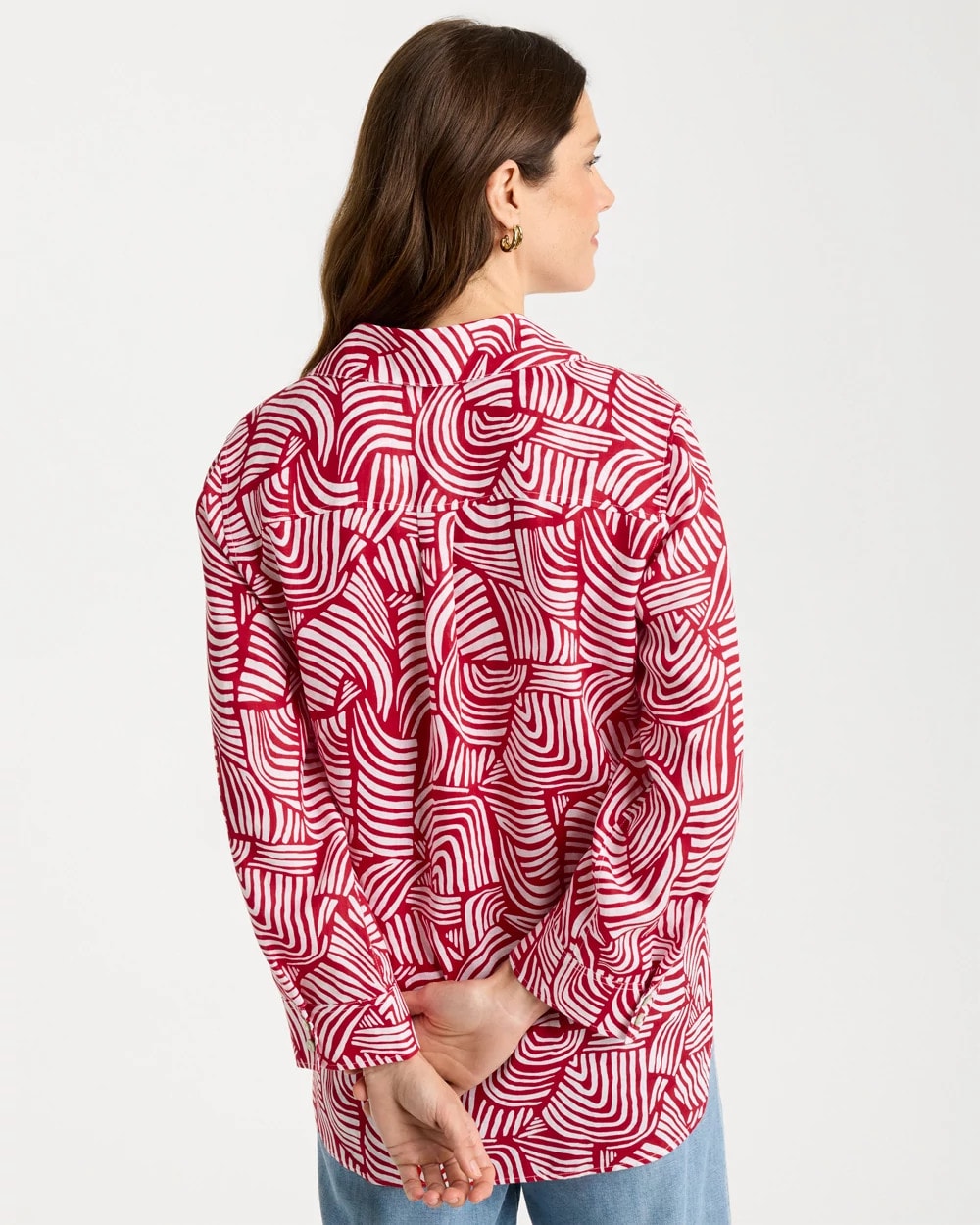 Chico's | No Iron™ Linen Geo Print Shirt/ Cherry Lush