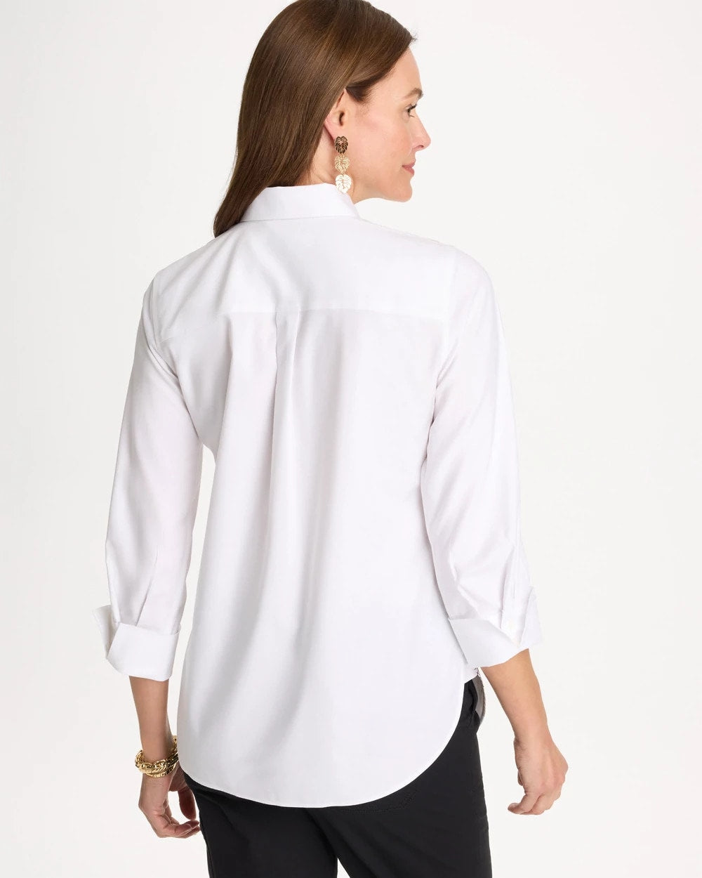 Chico's | Placed Print No Iron Stretch Shirt/ Optic White