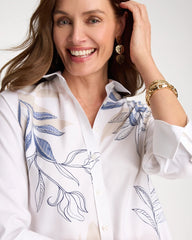 Chico's | Placed Print No Iron Stretch Shirt/ Optic White