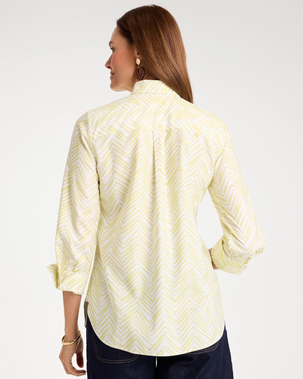 Chico's | Chevron No Iron Stretch Shirt/ Soft Lime