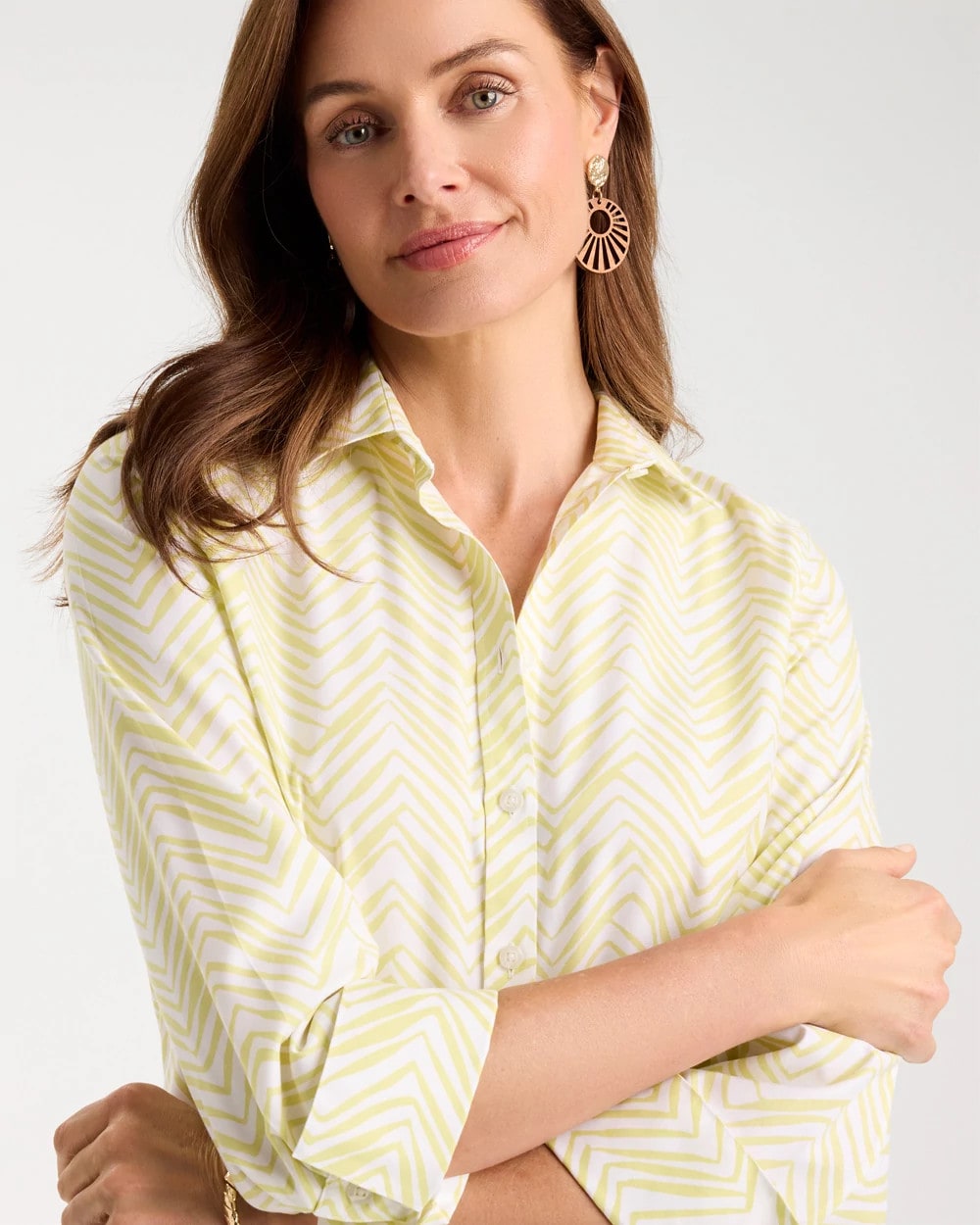 Chico's | Chevron No Iron Stretch Shirt/ Soft Lime