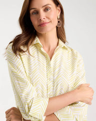 Chico's | Chevron No Iron Stretch Shirt/ Soft Lime