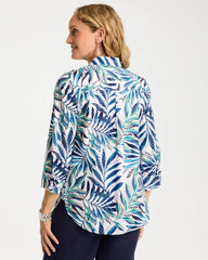 Chico's | Palm No Iron Stretch Shirt/ Passport Blue