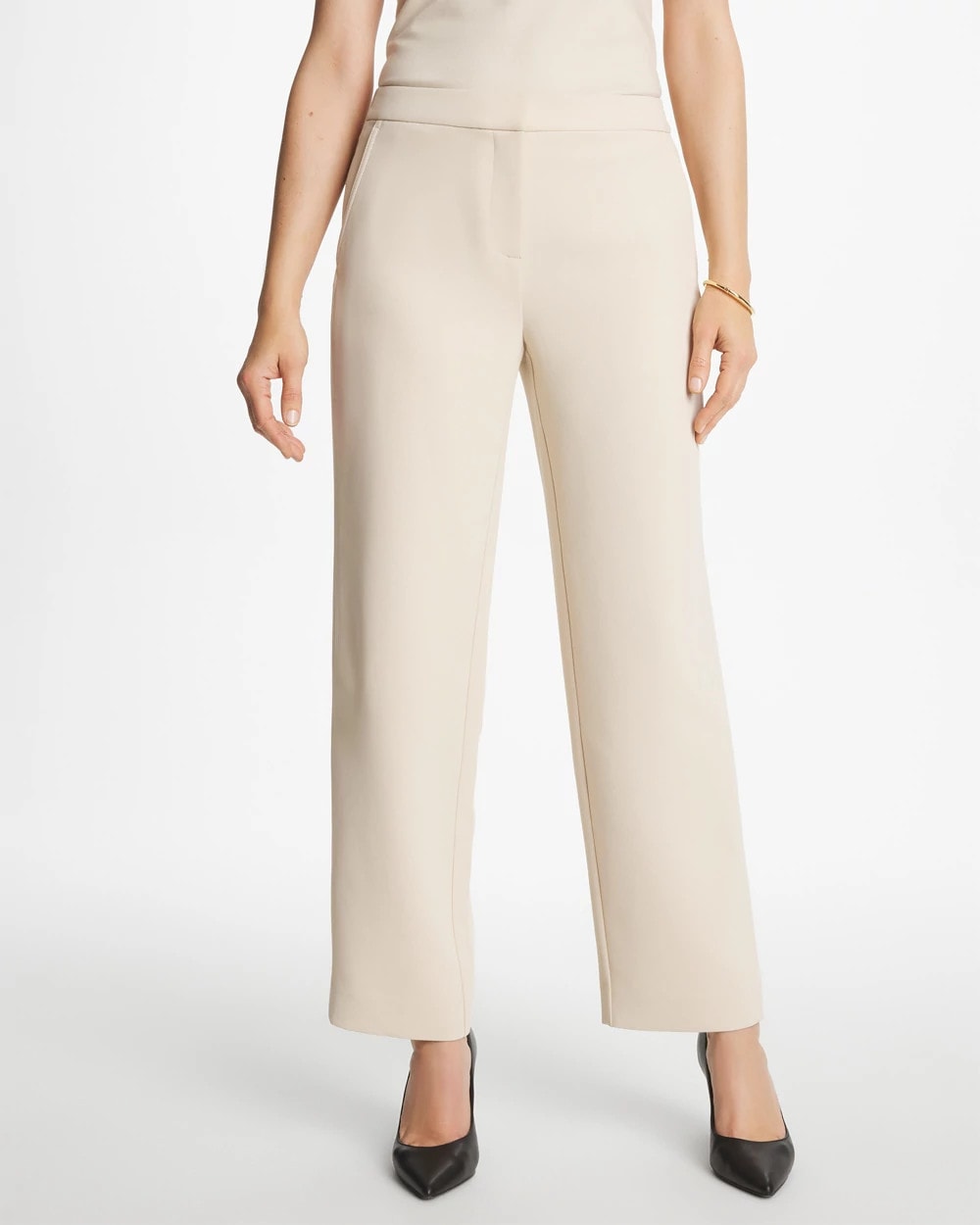 Chico's | Textured Straight Tapered Ankle Pants/ Pale Sand
