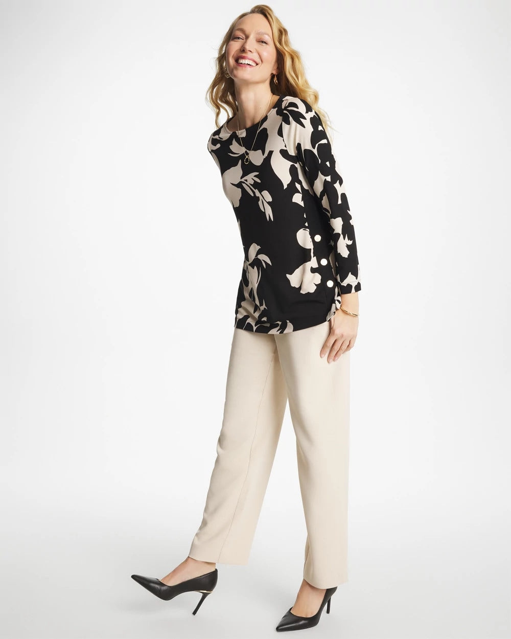 Chico's | Textured Straight Tapered Ankle Pants/ Pale Sand