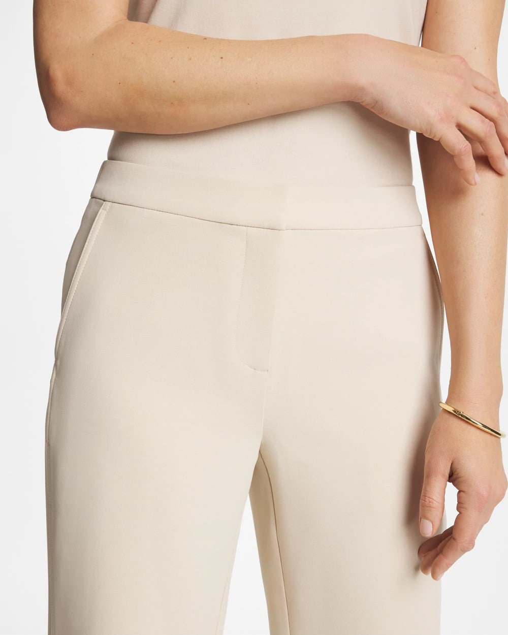 Chico's | Textured Straight Tapered Ankle Pants/ Pale Sand