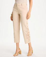 Chico's | Relaxed Embroidered Fray Crop Pant/ Pale Sand