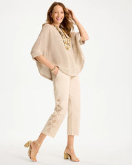 Chico's | Relaxed Embroidered Fray Crop Pant/ Pale Sand