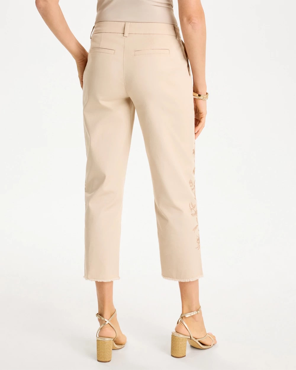 Chico's | Relaxed Embroidered Fray Crop Pant/ Pale Sand