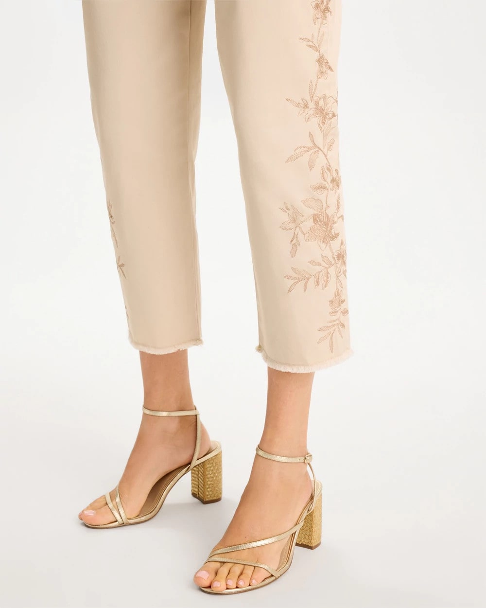 Chico's | Relaxed Embroidered Fray Crop Pant/ Pale Sand