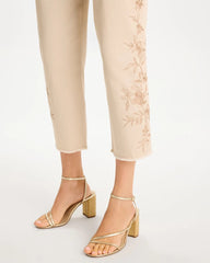 Chico's | Relaxed Embroidered Fray Crop Pant/ Pale Sand