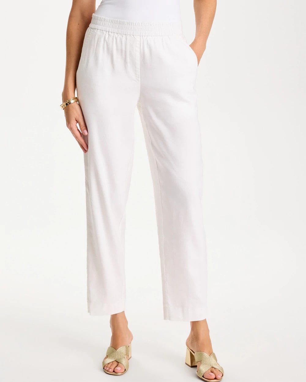 Chico's | Soft-Stretch Linen Straight Tapered Ankle Pants/ Alabaster