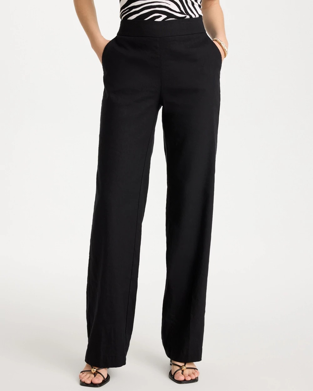 Chico's | Pull-On Wide-Leg Linen Pants/ Black