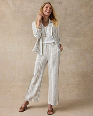Chico's | Striped Piped Linen Fly Front Pants/ Neutral