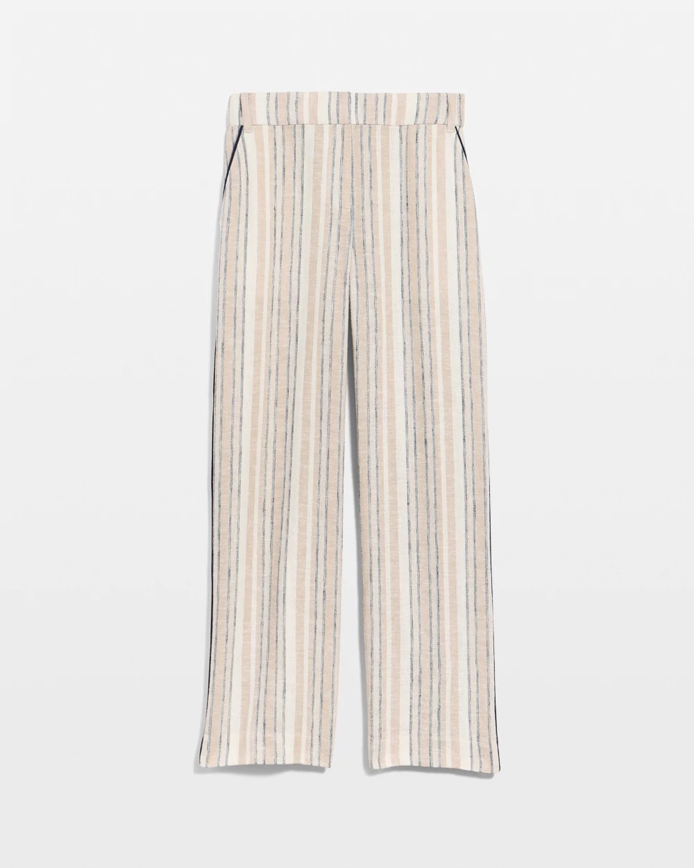 Chico's | Striped Piped Linen Fly Front Pants/ Neutral
