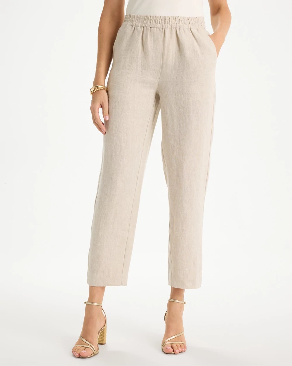 Chico's | Linen Straight Tapered Ankle Pants/ Oatmeal