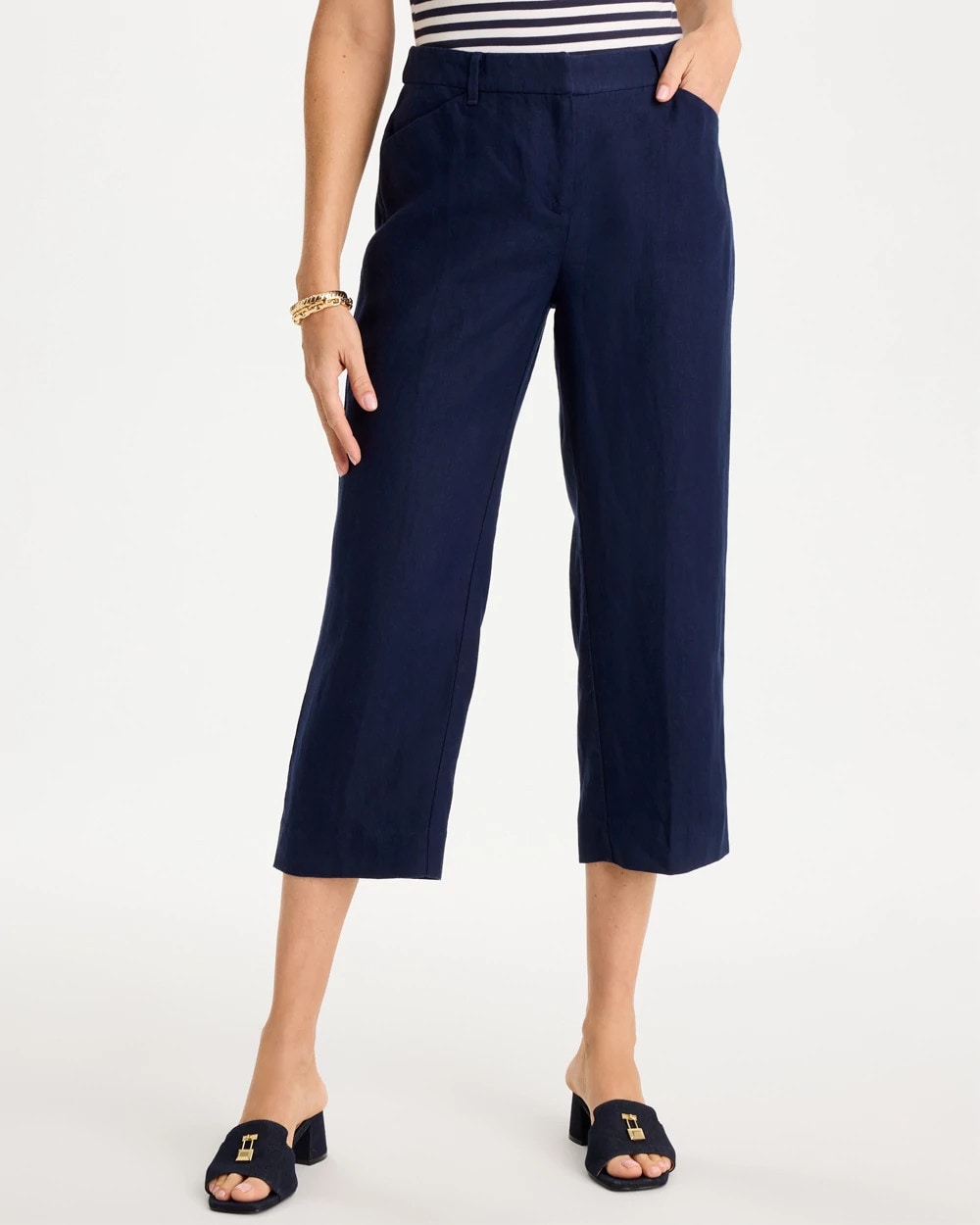 Chico's | Linen Fly Front Pants/ Passport Blue