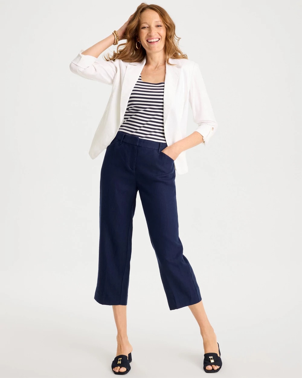 Chico's | Linen Fly Front Pants/ Passport Blue