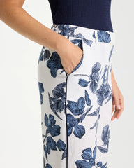 Chico's | Piped Linen Fly Front Pants/ Passport Blue