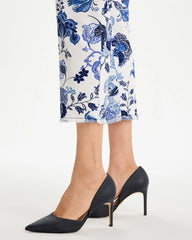 Chico's | Printed Relaxed Boyfriend Chino Fray Crop Pants/ Alabaster