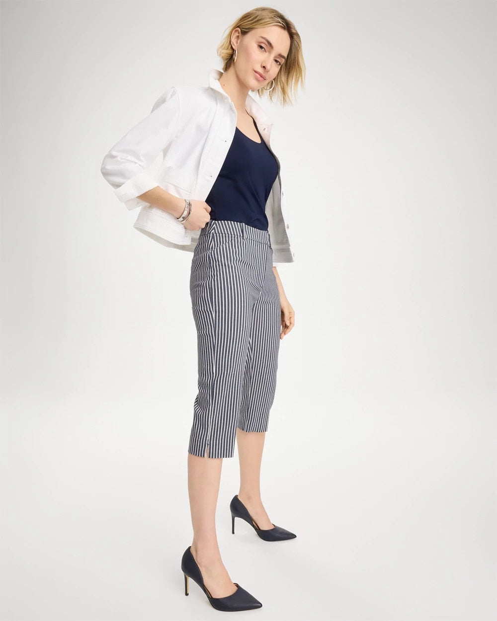 Chico's | Emme Slim Striped Capri Pants/ Indigo
