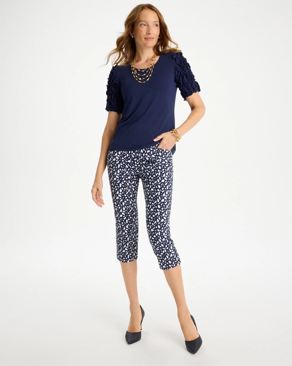 Chico's | Brigitte™ Slim Printed Pull-On Capri Pant/ Passport Blue