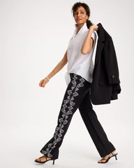 Chico's | Embroidered Pull-On Wide-Leg Linen Pants/ Black