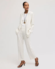 Chico's | Striped Linen Wide-Leg Ankle Pants/ Ecru