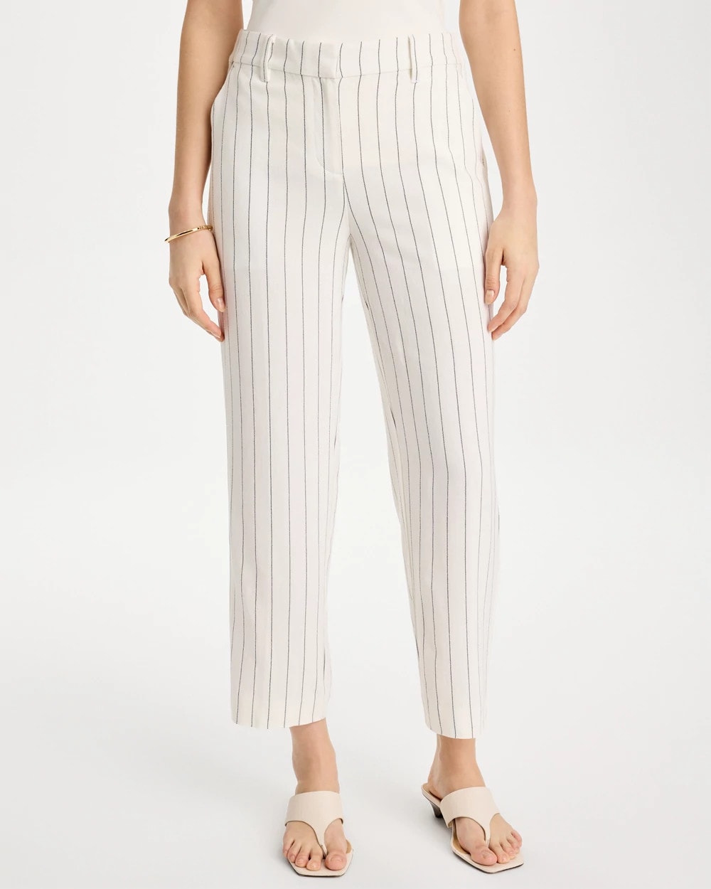 Chico's | Striped Linen Wide-Leg Ankle Pants/ Ecru