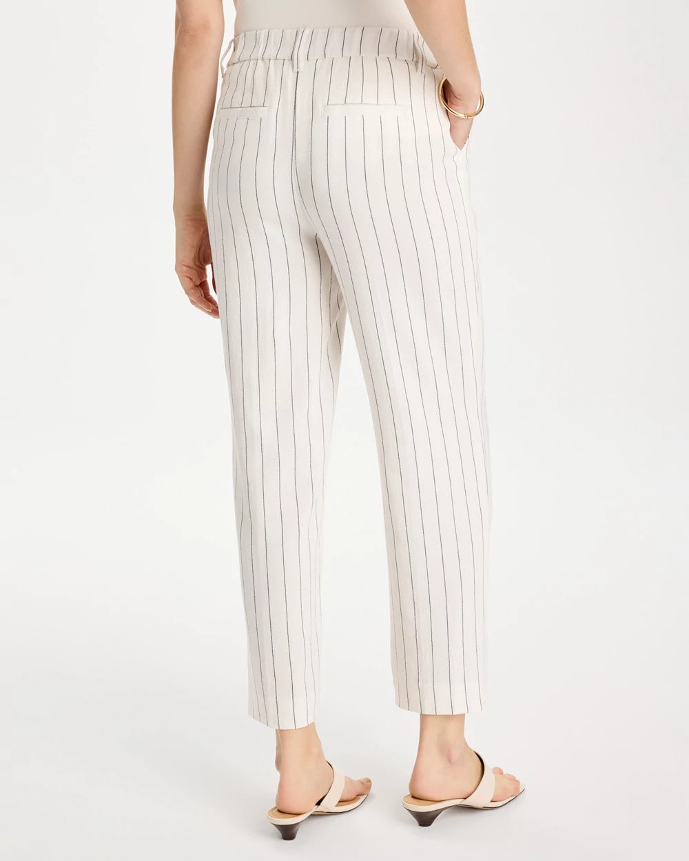 Chico's | Striped Linen Wide-Leg Ankle Pants/ Ecru