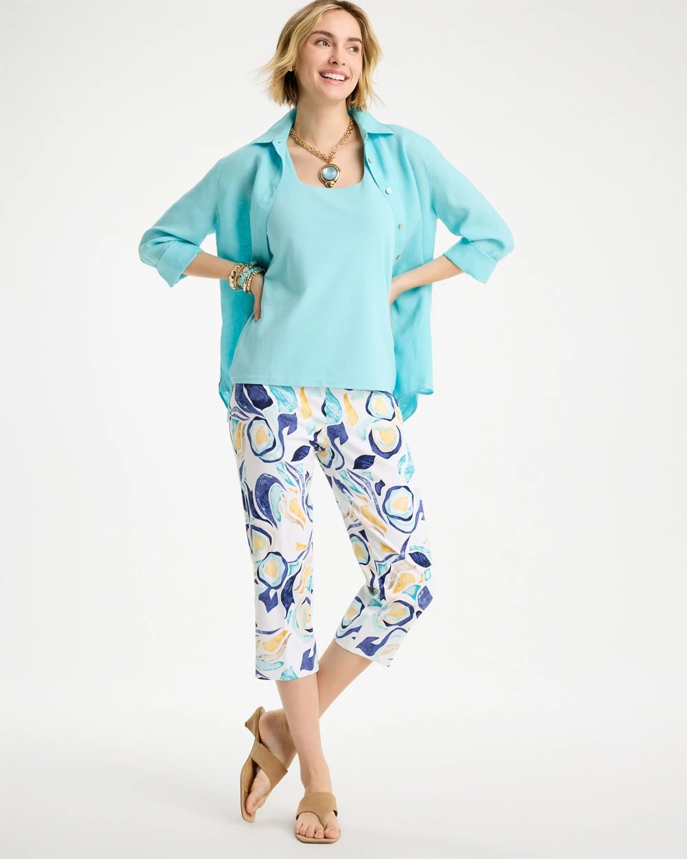 Chico's | Brigitte™ Slim Handpainted Pull-On Capri/ Passport Blue