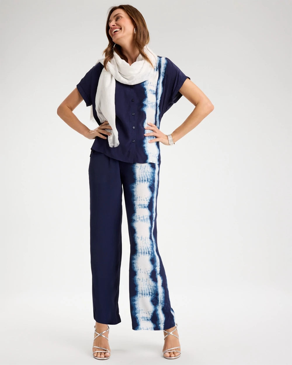 Chico's | Faux Silk Tie-Dye Palazzo Pants/ Passport Blue