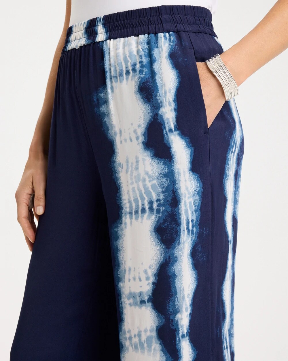 Chico's | Faux Silk Tie-Dye Palazzo Pants/ Passport Blue