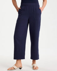 Chico's | Cotton Gauze Tapered Crop Pant/ Passport Blue
